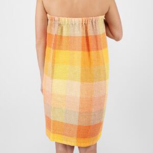 BINGO Saunakilt orange 15 orange linen wrap towel, from backside.