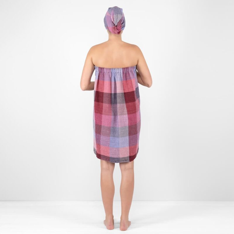 lilac wrap linen towel, bingo from backside.