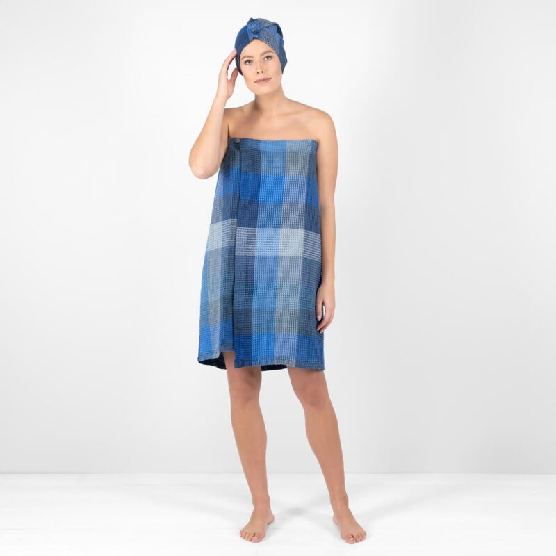 blue linen wrap towel bingo.
