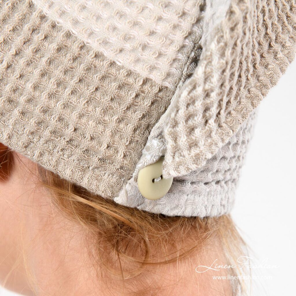 BINGO Turban beige 3 Linen hair towel turban with a button