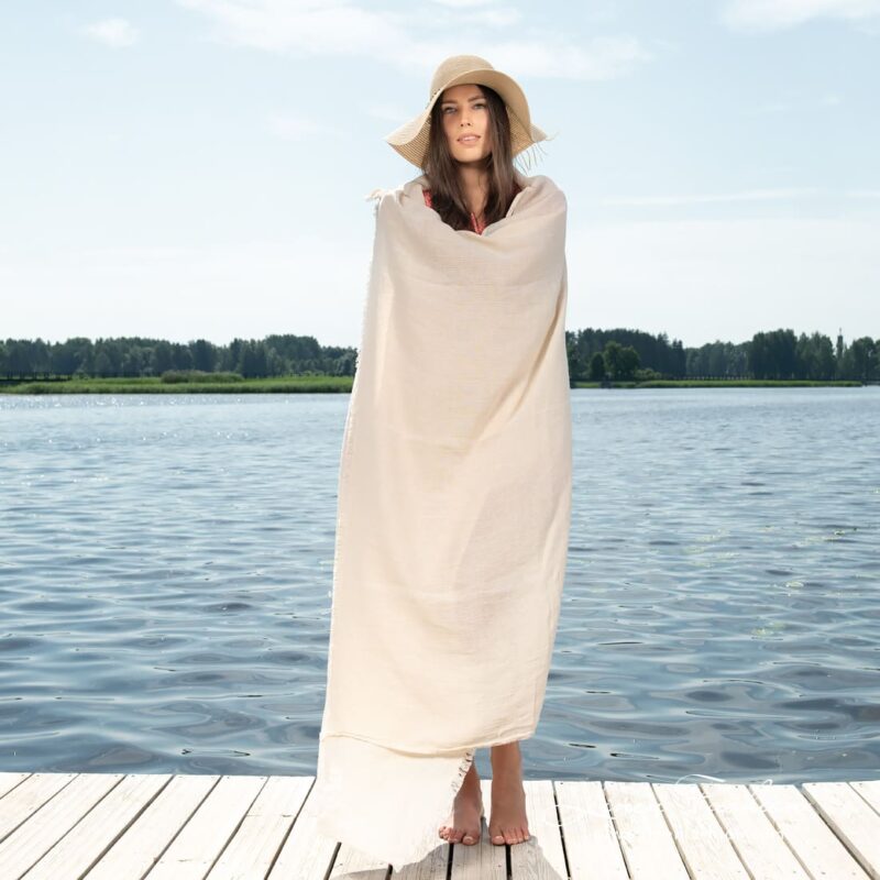 Linen light sand color beach towel