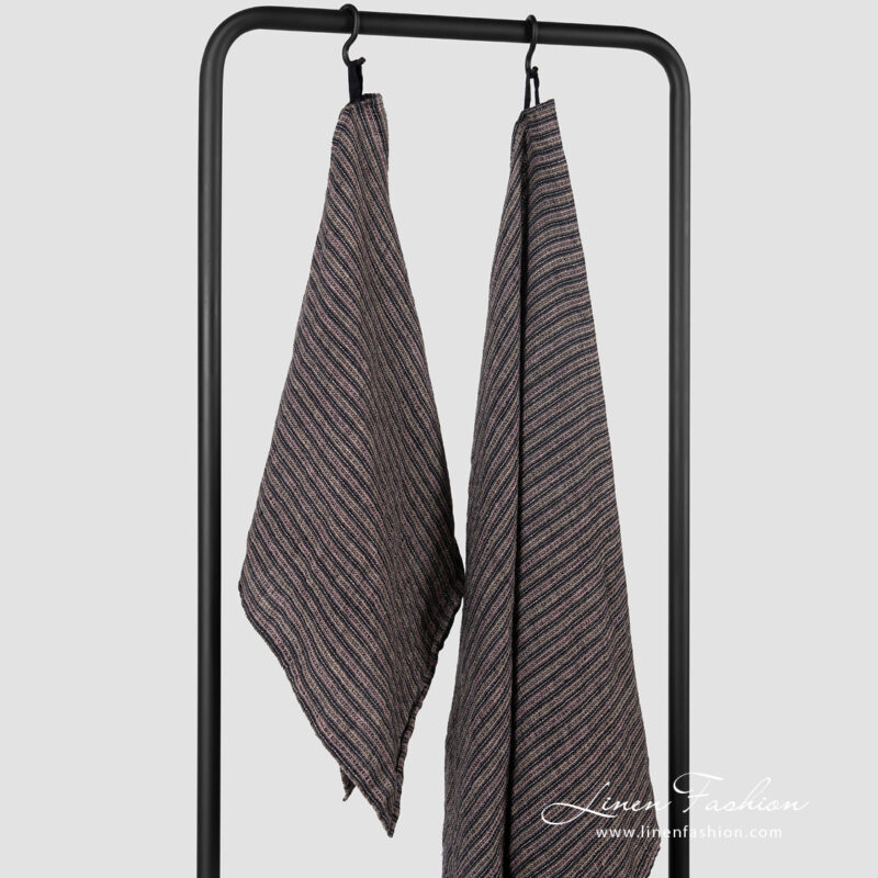 Linen brown striped bath towel, different sizes.