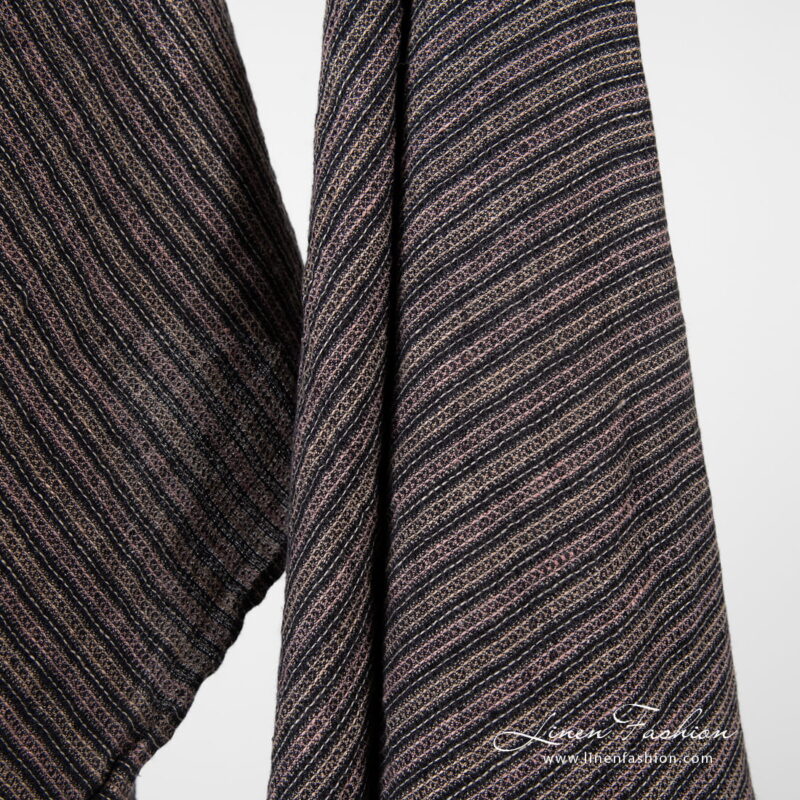 Linen brown striped bath towel, waffle design.