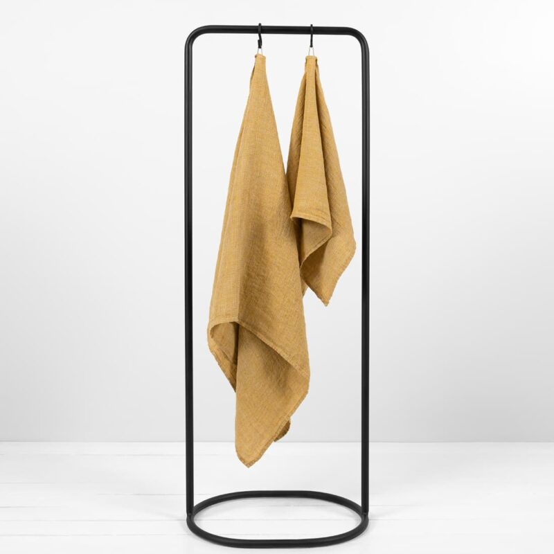 linen yellow bath towel.