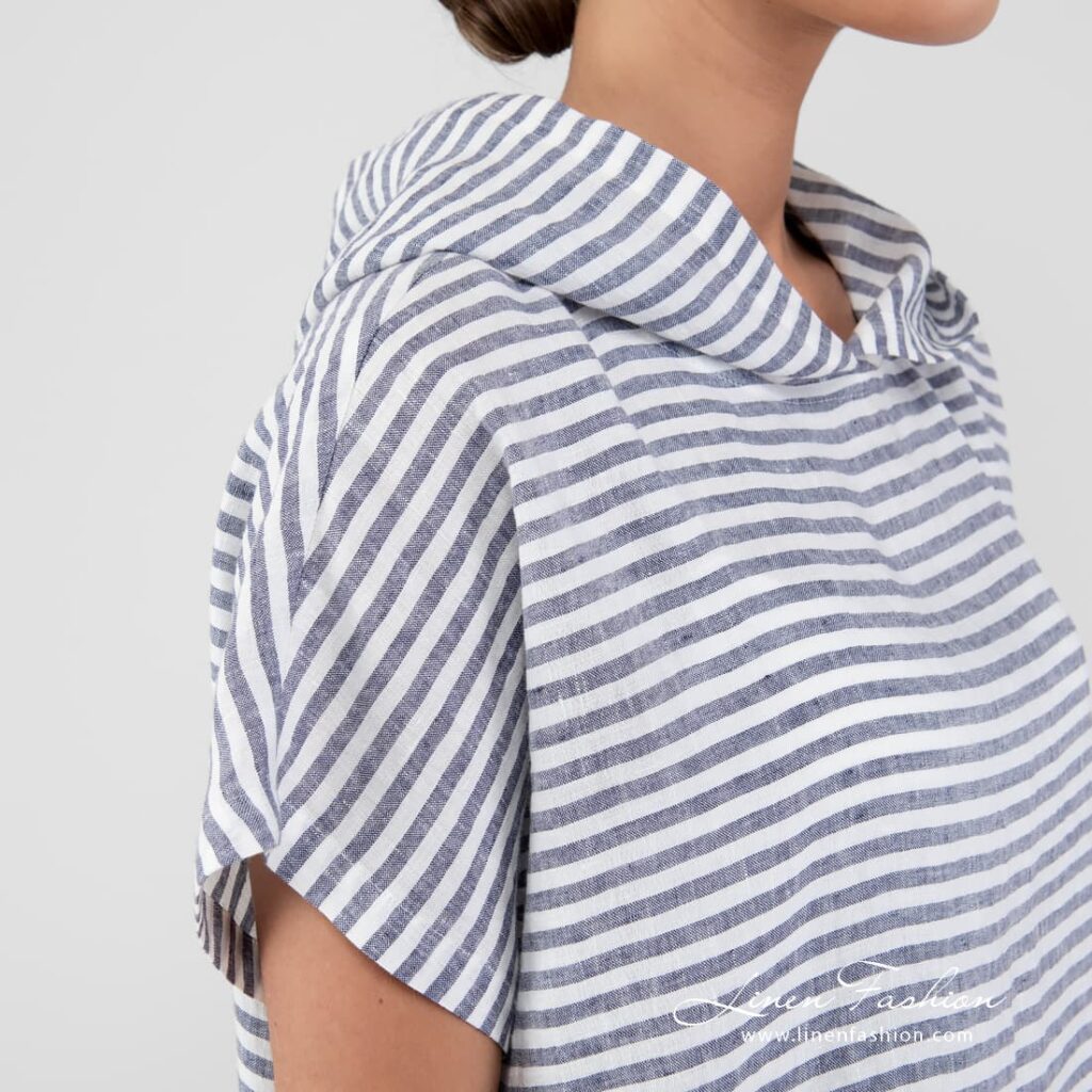 MIA Poncho blau 3 Striped linen beach poncho
