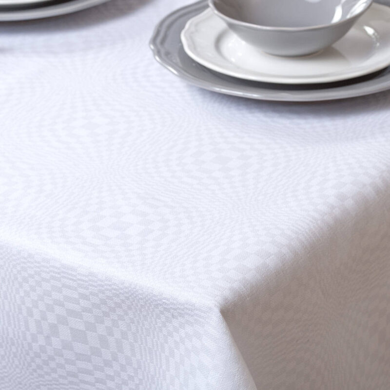 Optical white checked linen cotton tablecloth