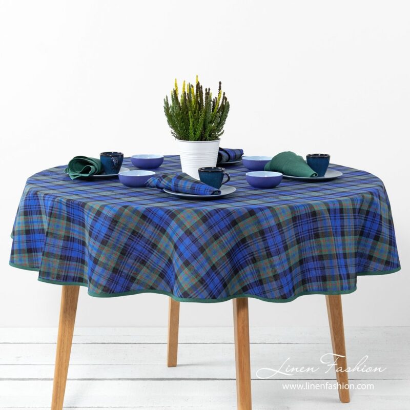 KARO Tischdecke runde (ovale) blaue