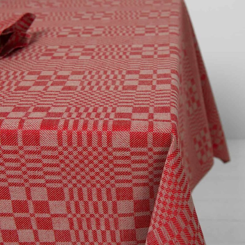 Linen cotton checked red tablecloth