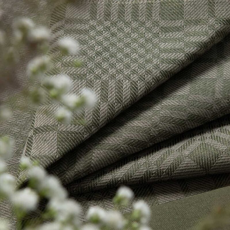 Green linen cotton napkin, twill check pattern