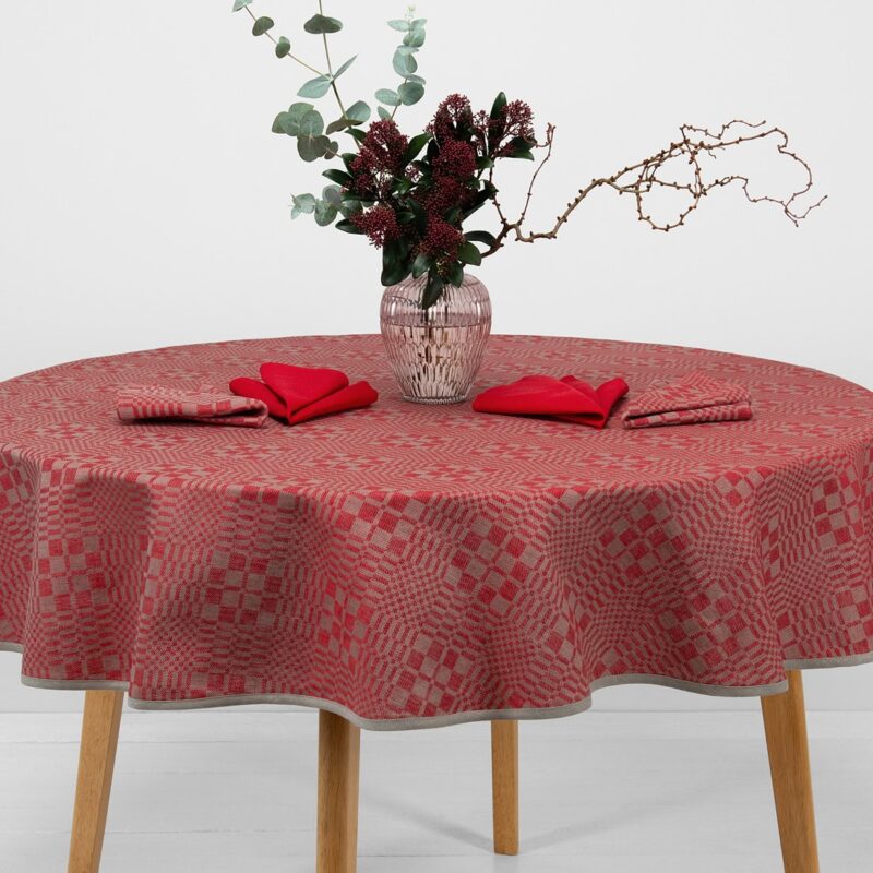 WILLOW round/oval tablecloth red check pattern