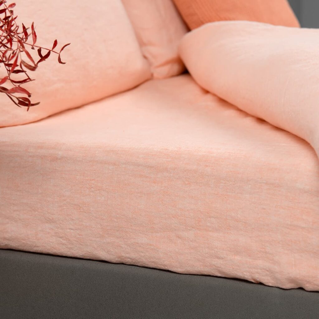 FUZZA Rosa Bettwäsche 6 peach linen flat & fitted sheets