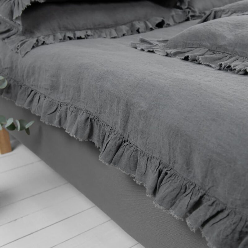 provance dark grey duvet cover with ruffles, washed