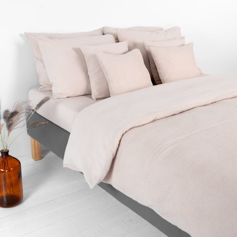 half linen duvet cover, one side waffle, plain, washed