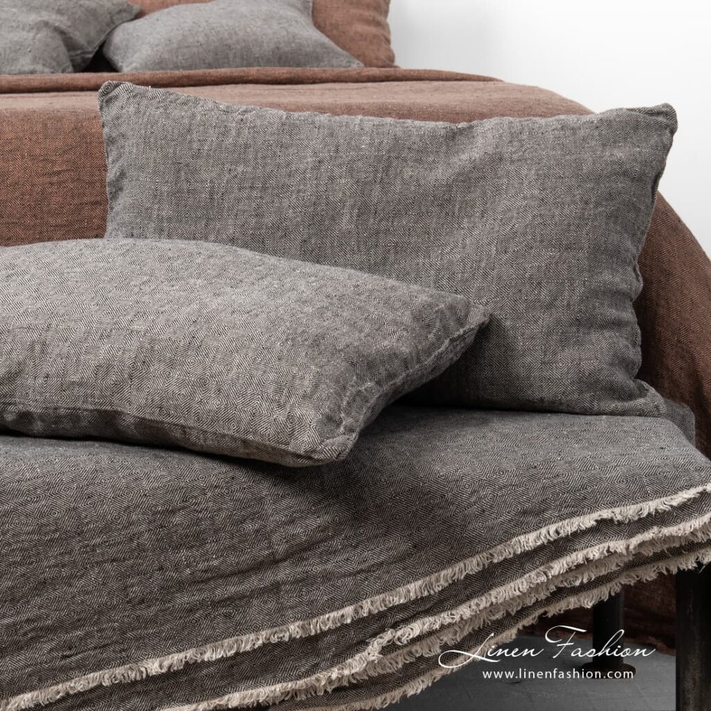 LEILA graue Kissenhülle 3 100% linen grey cushion cover.