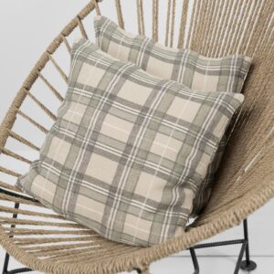 ROCCA Kissenhülle beige 5 Beige linen checked cushion cover with zipper