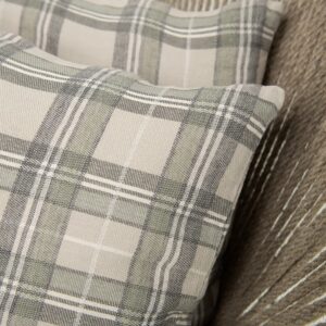 ROCCA Kissenhülle beige 6 Beige linen checked cushion cover with zipper close up detail