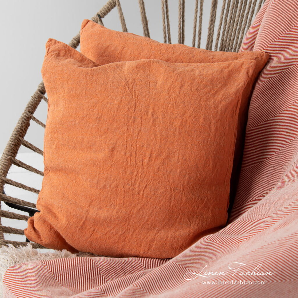 HERO Plaid orange 2 Linen cotton orange blanket, cushion cover from maroco collection.