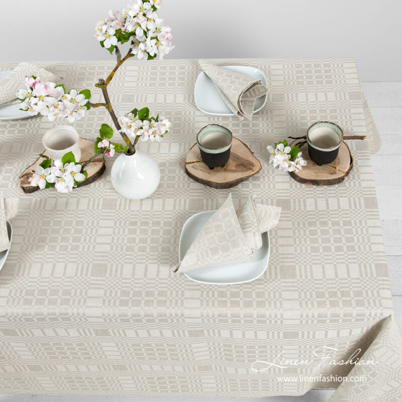 Grey patterned linen tablecloth | Table Linen
