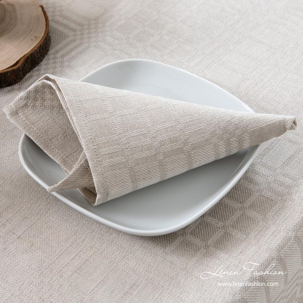 Grey patterned linen cotton table napkin