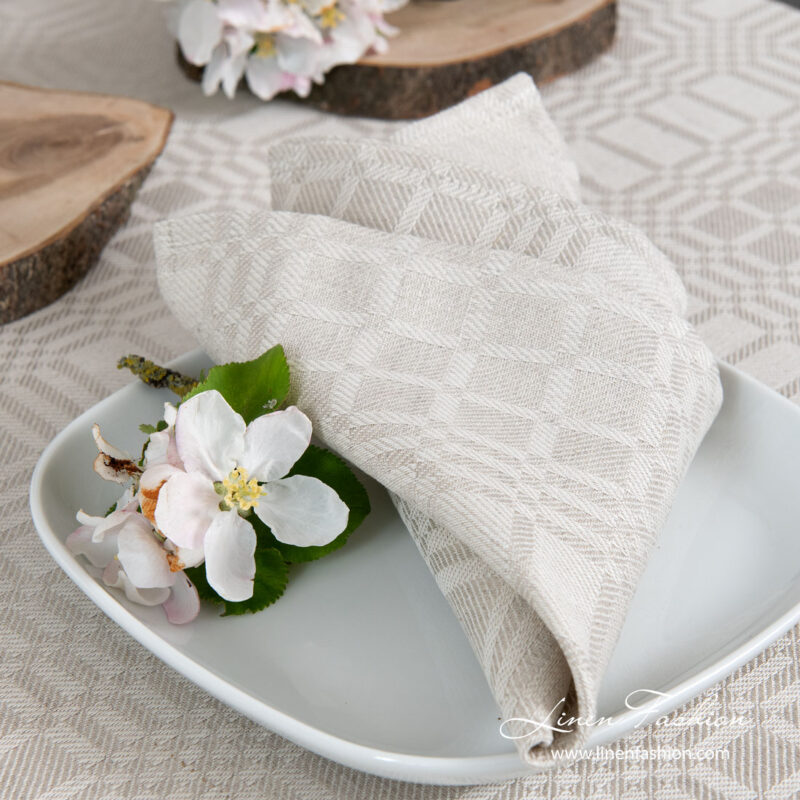 Grey patterned linen napkin