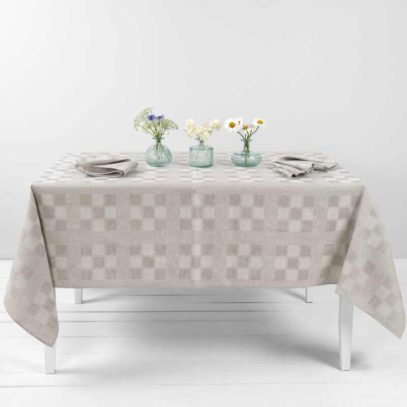half linen tablecloth beige checks