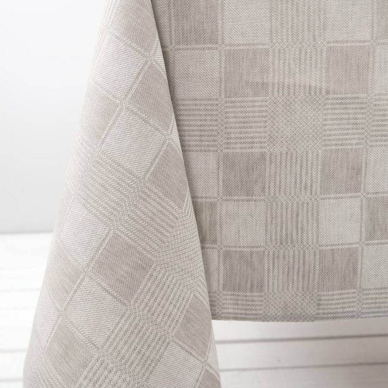 half linen tablecloth beige checks, simple hem