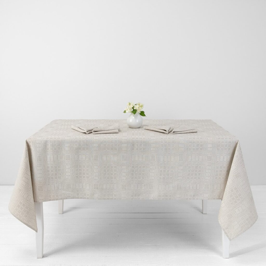 Beige checked linen cotton tablecloth