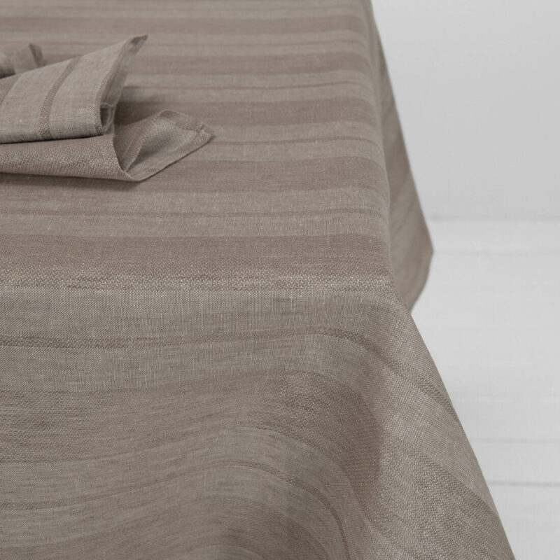 Striped linen tablecloth sand colour, made in EU