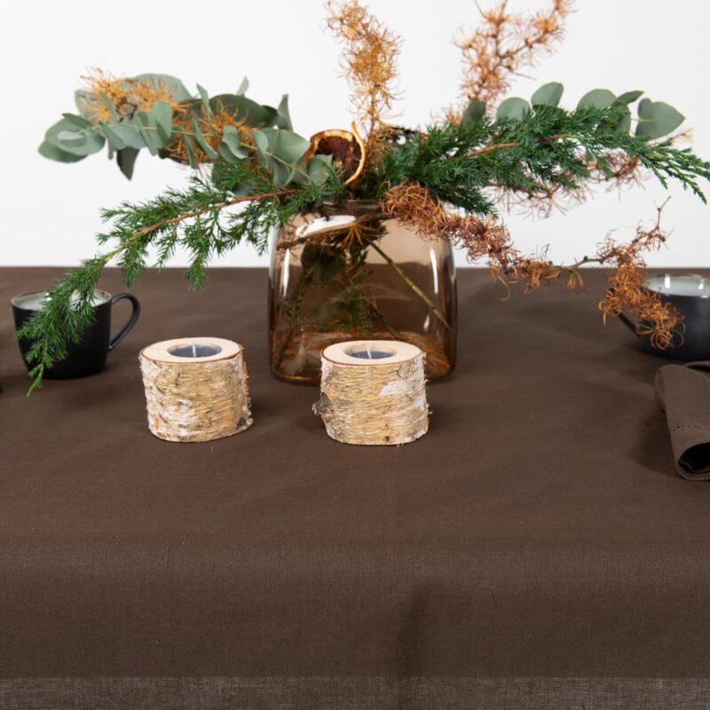 brown linen tablecloth for winter decoration.