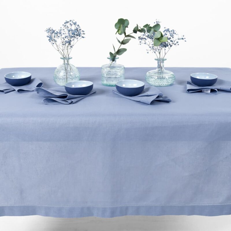 linen cotton tablecloth light blue, not washed.
