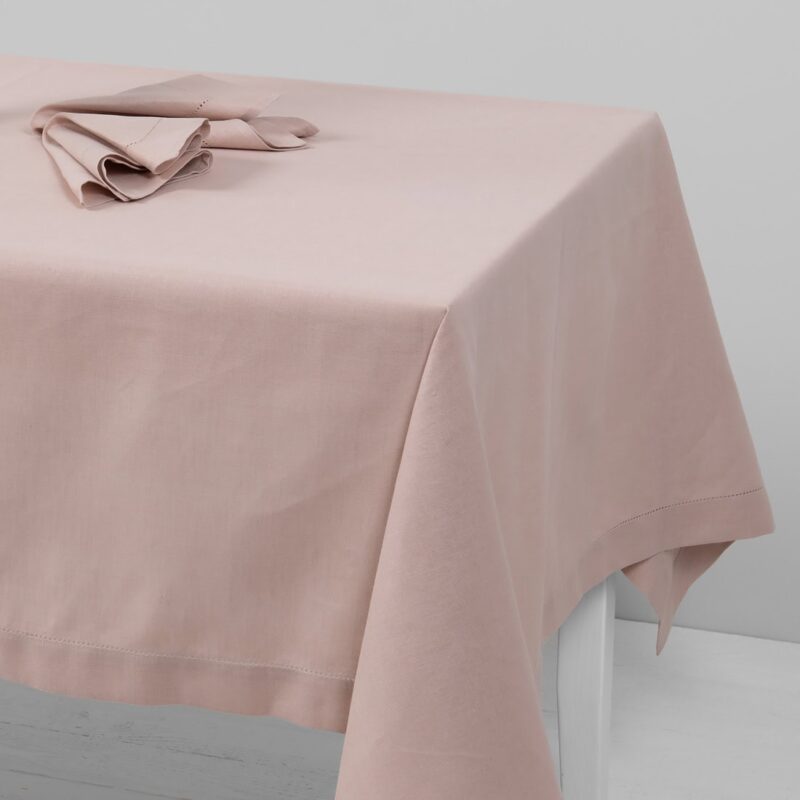 Light pink linen cotton tablecloth, plain weave
