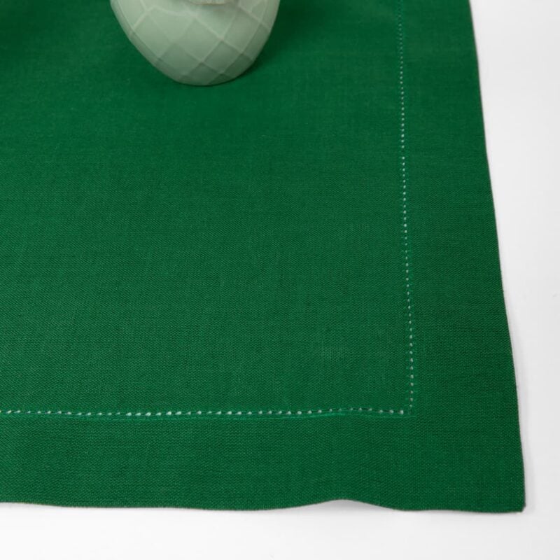 Linen cotton emerald green placemat close up detail