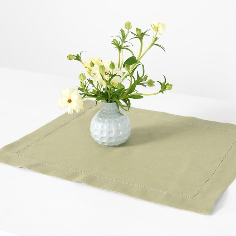 Linen cotton light green placemat, hemstitch