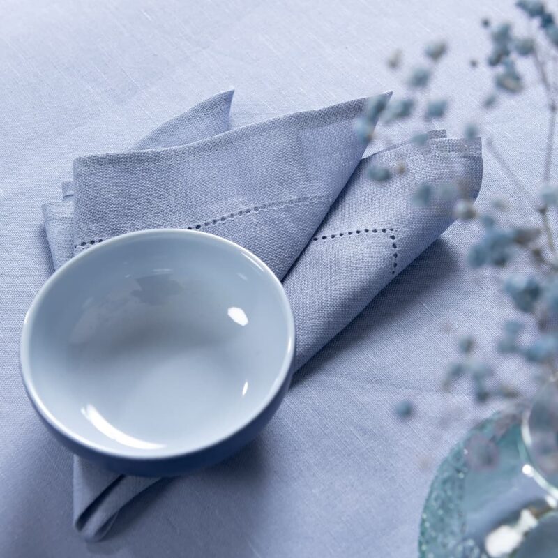linen cotton light blue napkin, border + hemstitch