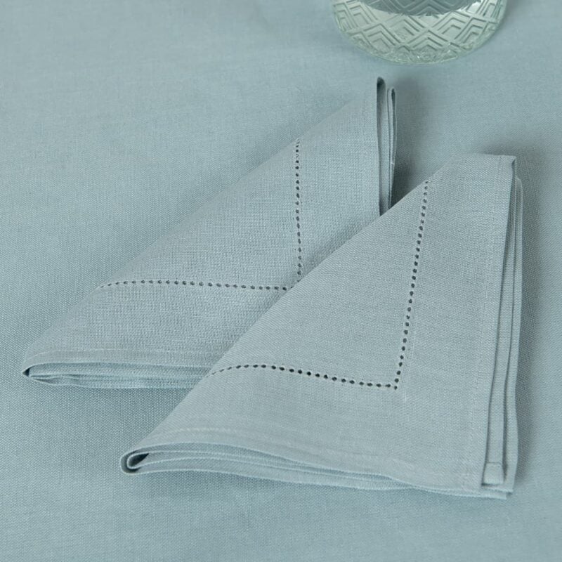 linen cotton aqua napkin with hemstitch