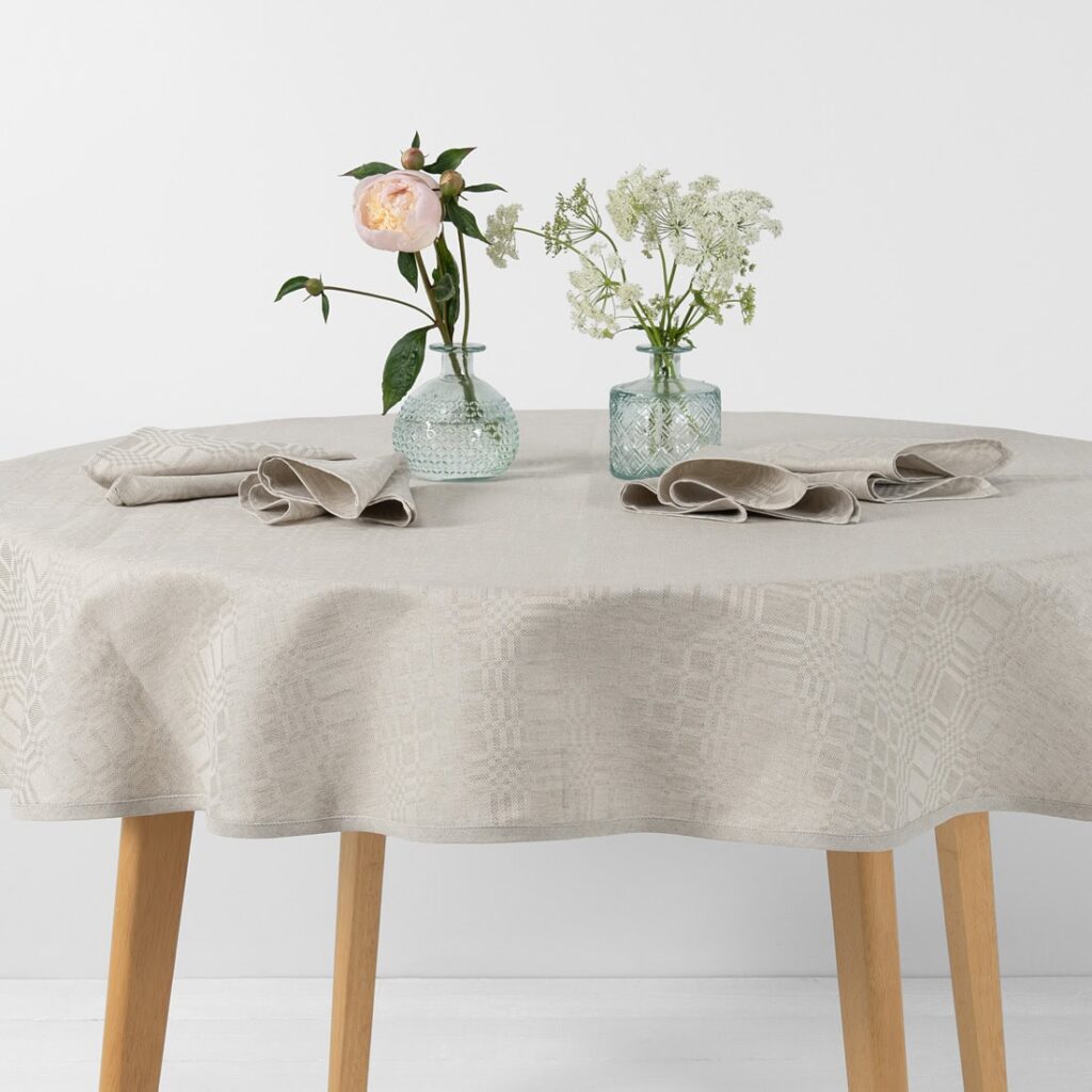 CAMPO Tischdecke runde (ovale) graue 2 Linen cotton round oval beige tablecloth, twill weave