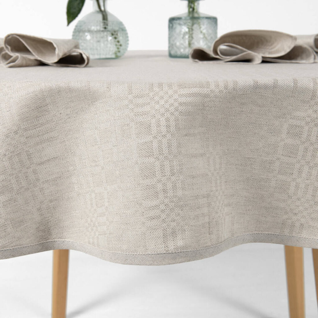 CAMPO Tischdecke runde (ovale) graue 5 natural beige linen cotton tablecloth, piping hem