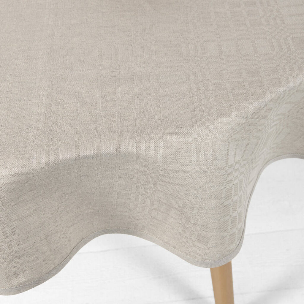 CAMPO Tischdecke runde (ovale) graue 4 natural beige linen cotton tablecloth, piping hem