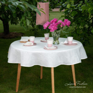 LUNA Tischdecke runde (ovale) weiße 5 Round (oval) white linen tablecloth with hemstitch