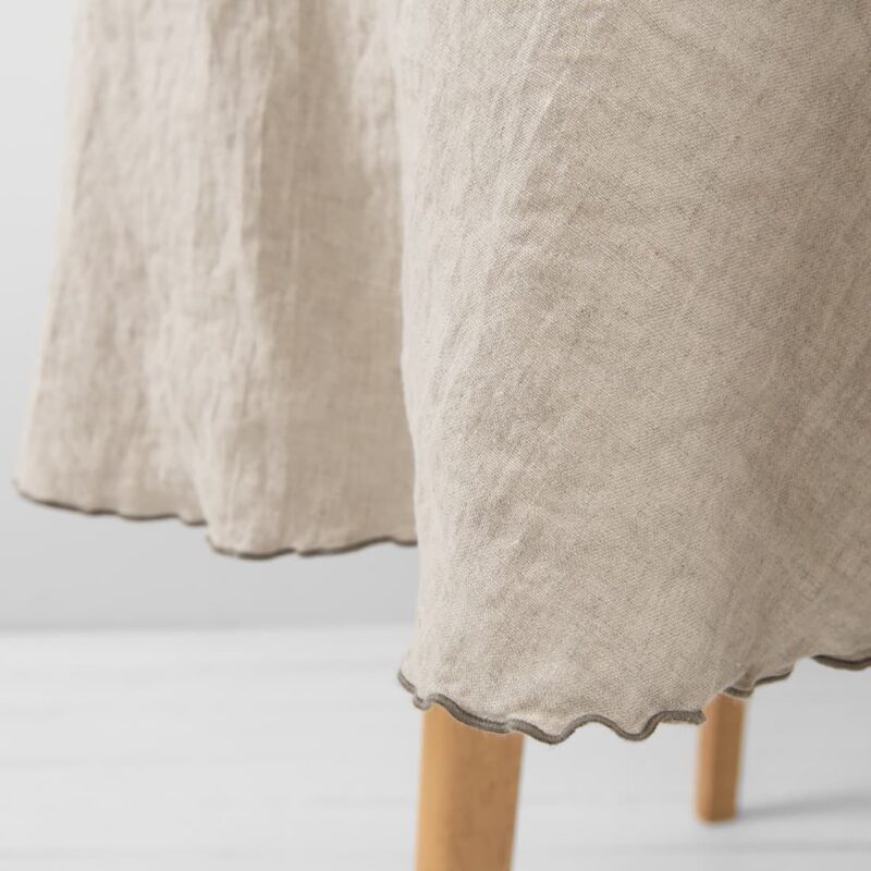 natural linen round tablecloth with babylock grey