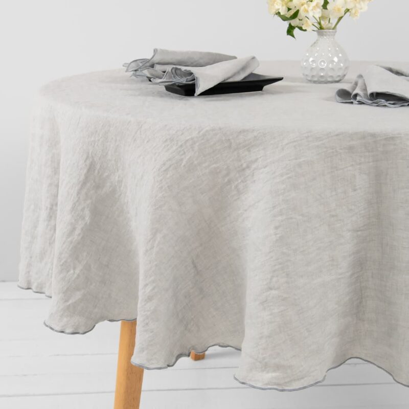 linen grey round tablecloth one size