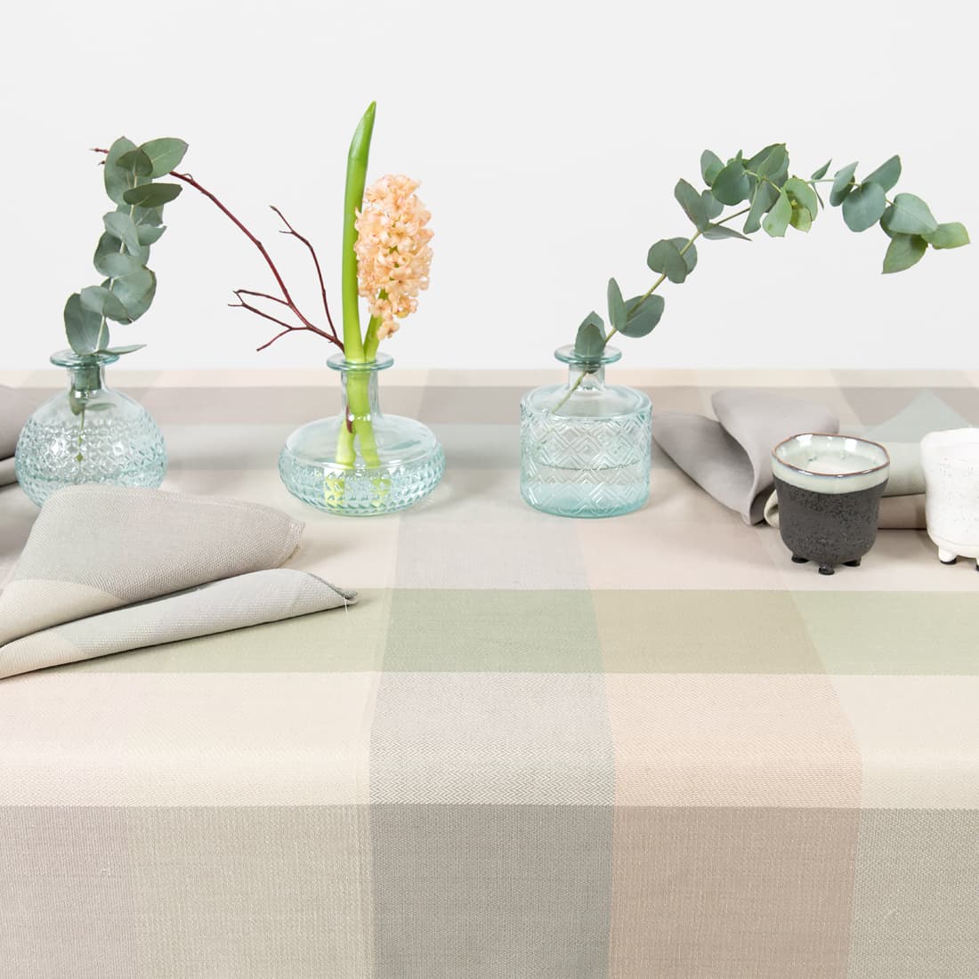 linen cotton tablecloth checks beige green, many sizes