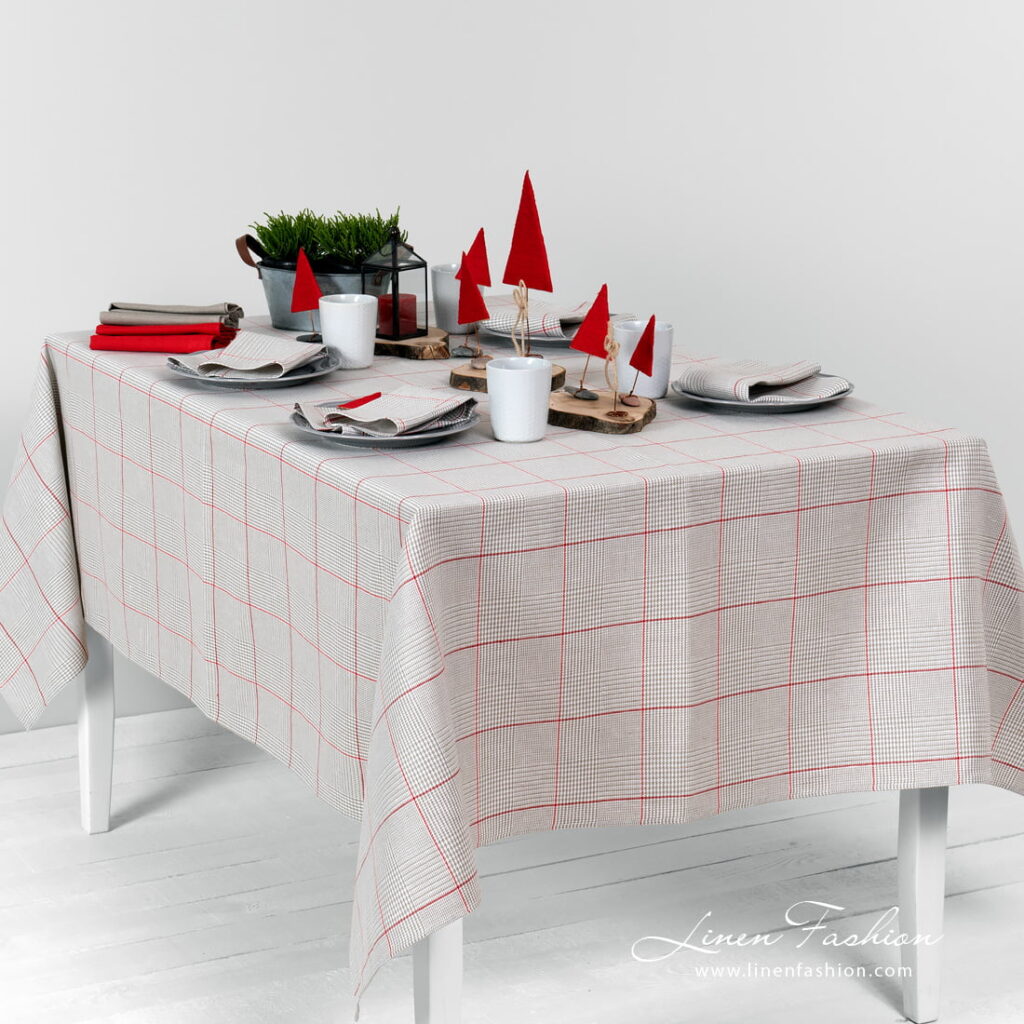 NATA Tischdecke beige 1 Glen check pattern grey tablecloth