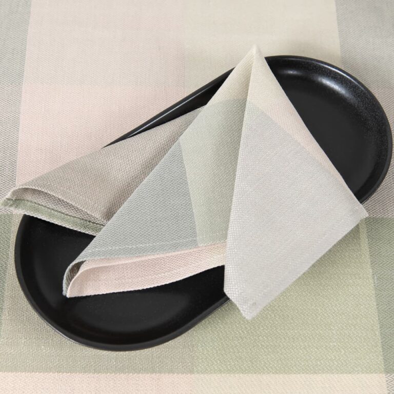 linen cotton checked beige green napkin