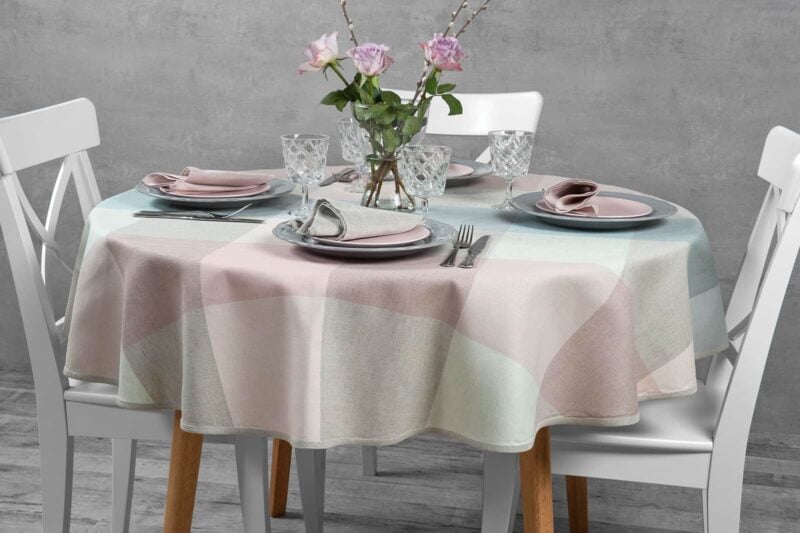 KARO Tischdecke runde (ovale) rosa