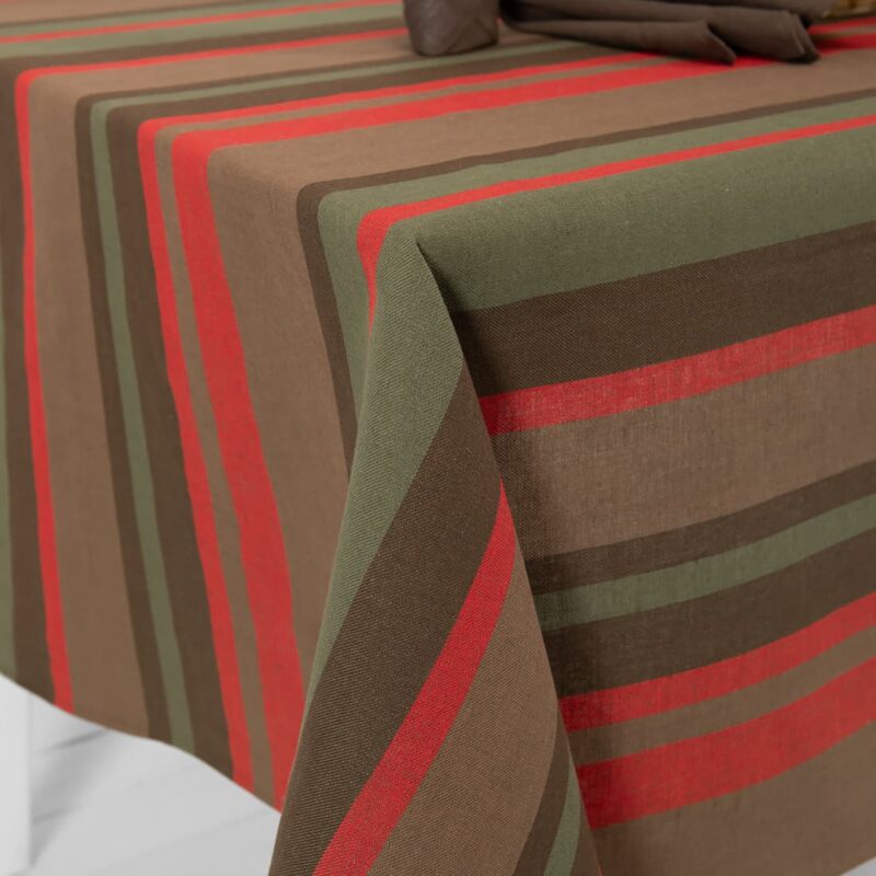 striped linen cotton red brown tablecloth not washed.