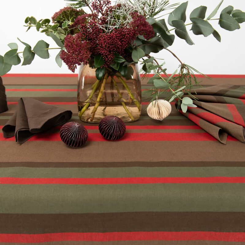 striped linen cotton red brown tablecloth for christmas.