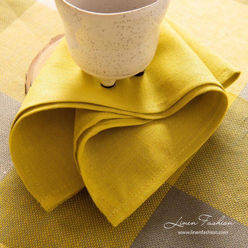 Simple hem linen blend yellow napkin - Linen Fashion.