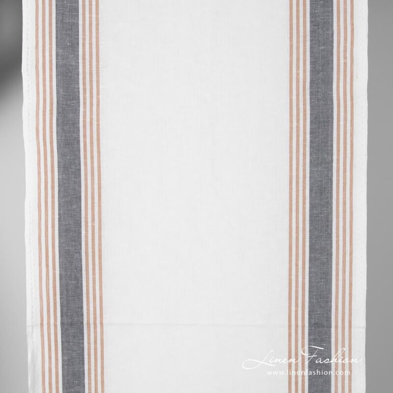 Off white linen cotton fabric with grey stripes.