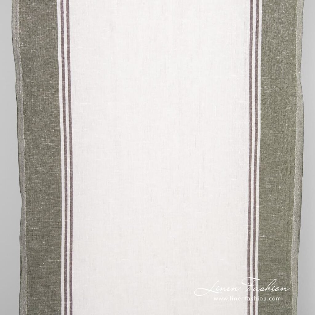 Linen cotton fabric with green and brown stripes